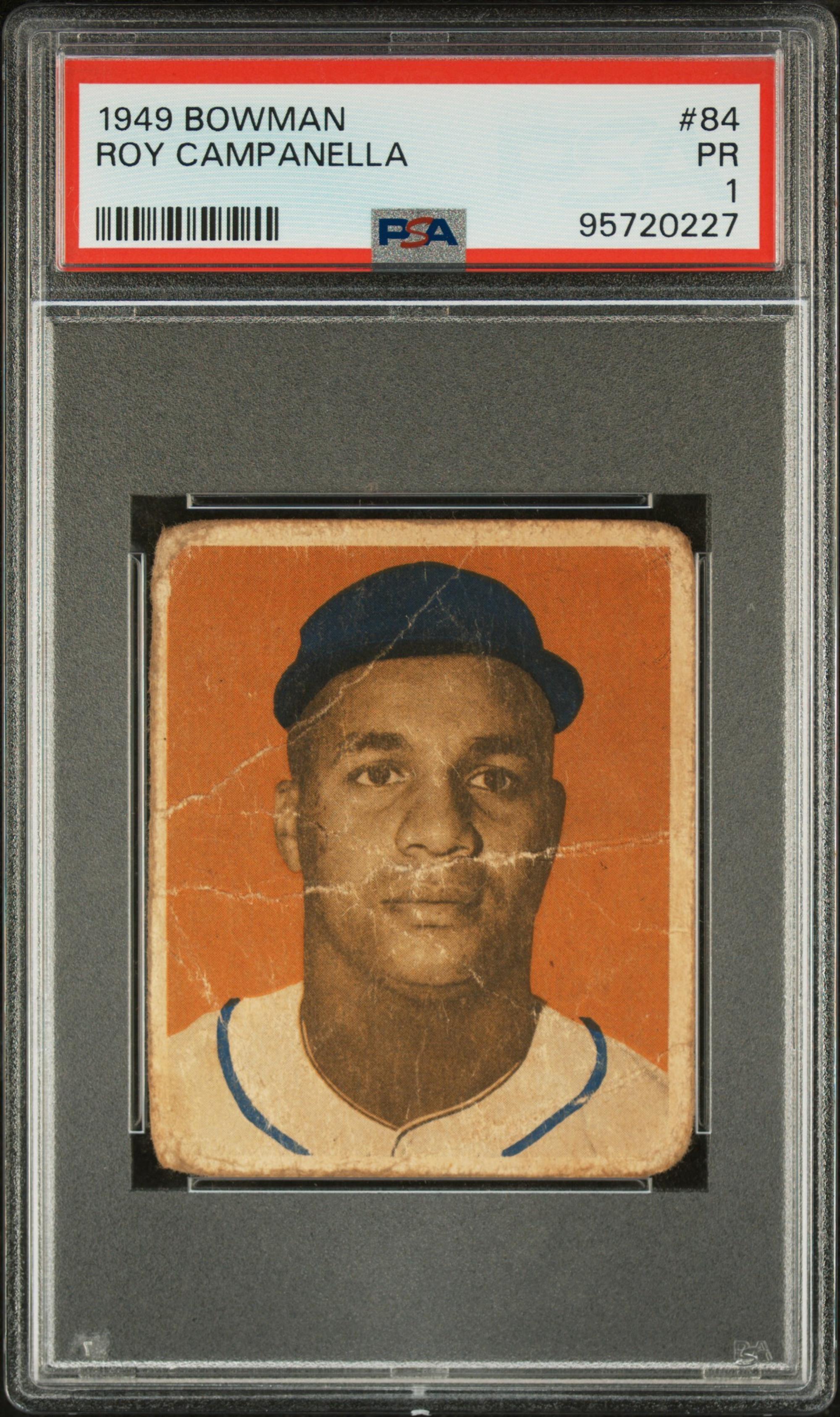 A 1949 Bowman Roy Campanella Rookie Baseball Card No. 84 (PSA 1)