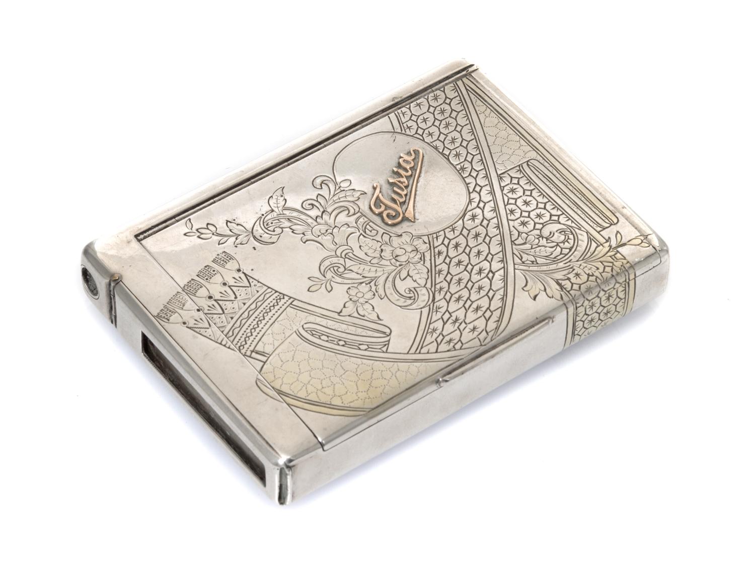 A Russian Silver Cigarette Case, Ivan Speshnev, Moscow, late 19th/early 20th century, the case with engraved patterns and foliate motif