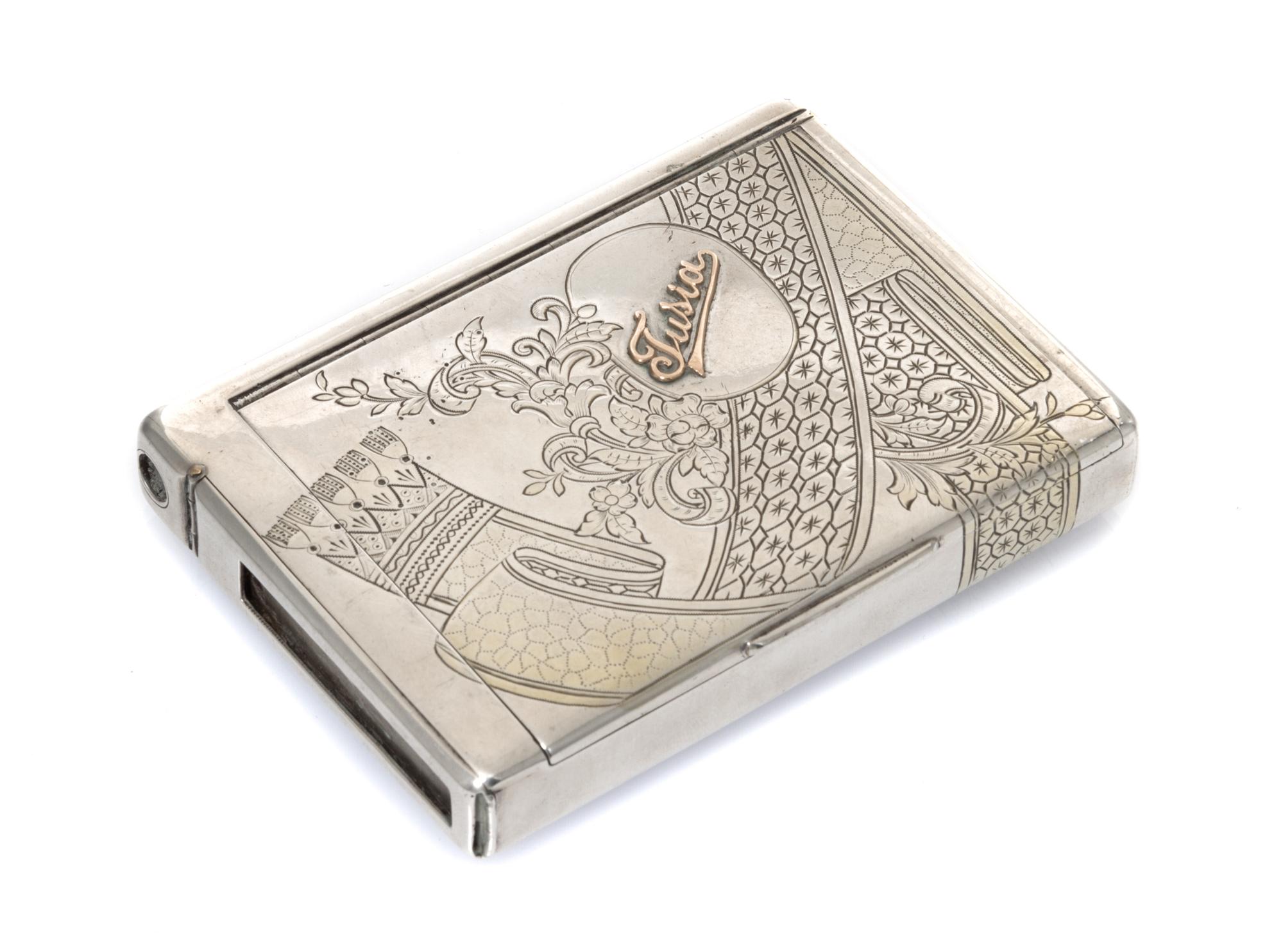 A Russian Silver Cigarette Case, Ivan Speshnev, Moscow, late 19th/early 20th century, the case with engraved patterns and foliate motif