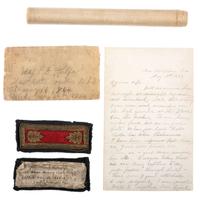 Major Frank Rolfe, 1st Massachusetts Heavy Artillery, KIA Battle of Harris Farm. Shoulder straps and ephemera.