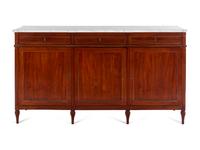 A Louis Philippe Brass Inlaid Mahogany Marble-Top Serving Cabinet