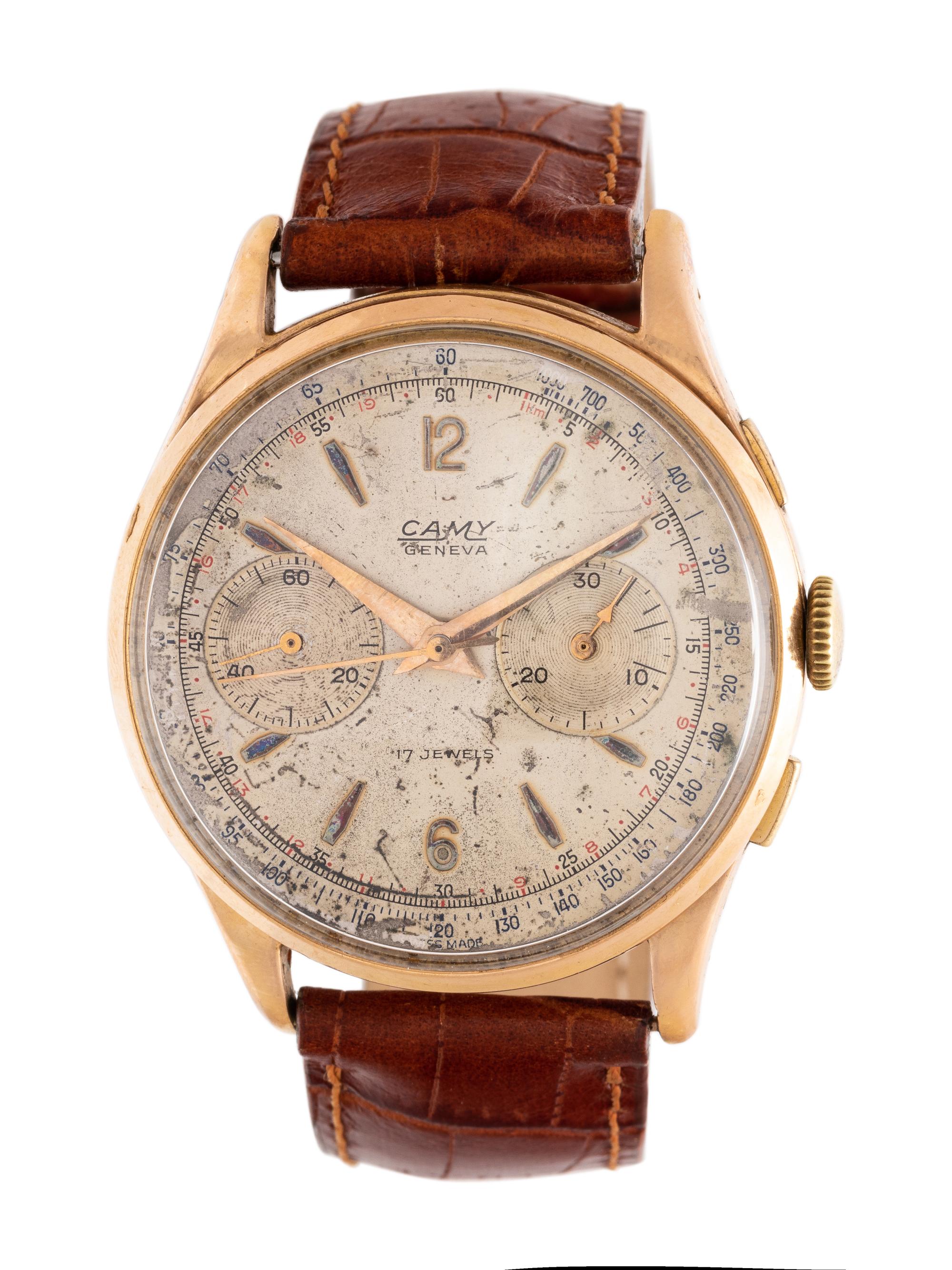 CAMY, VINTAGE, 18K YELLOW GOLD CHRONOGRAPH WRISTWATCH