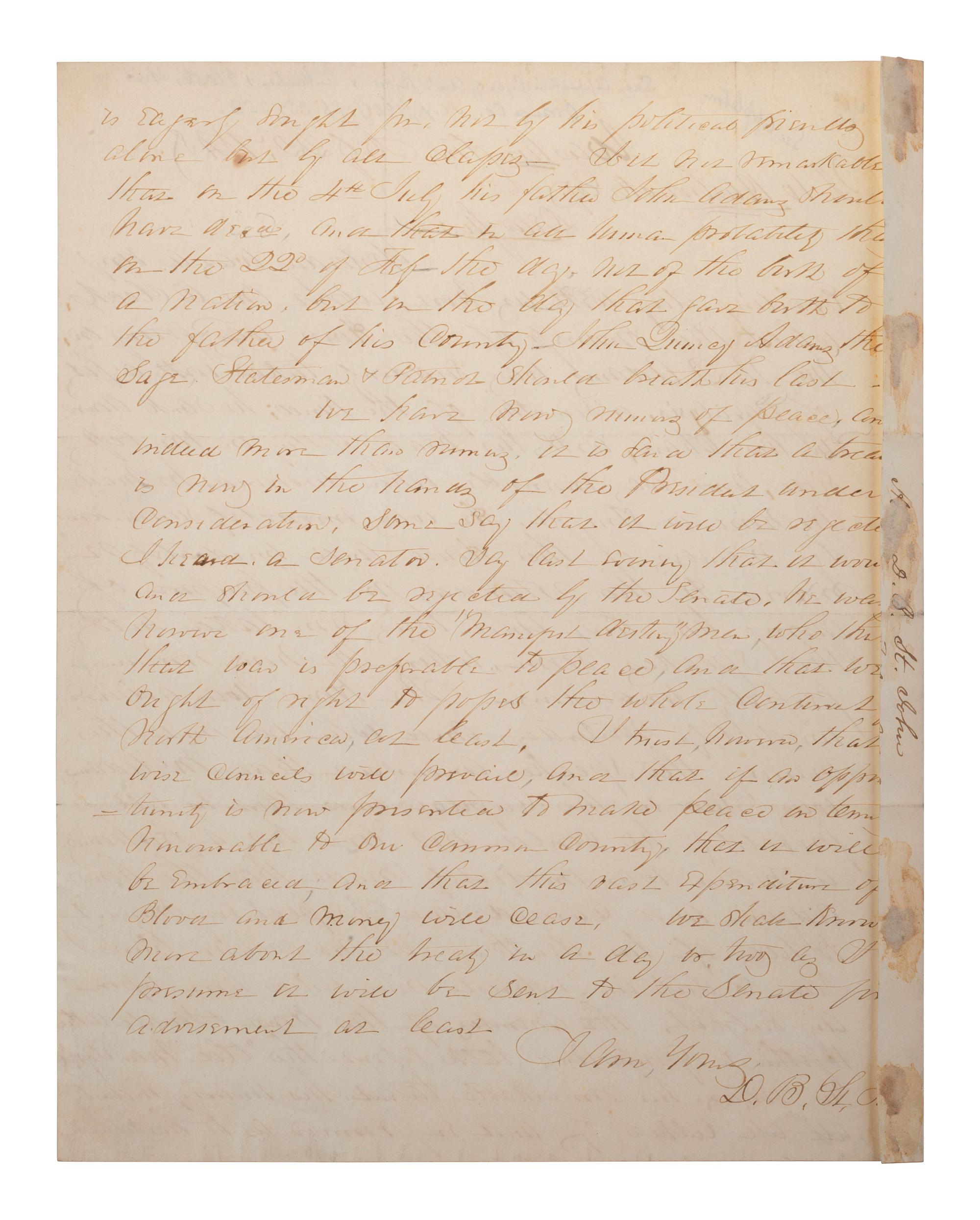 [POLITICS]. St. JOHN, D. B. Autograph letter signed ("D. B. St. John"), to Jonathan W. Hasbrouck. Washington, D.C., 22 February 1848.