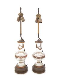 A Pair of Gilt Metal Mounted Glass Jars