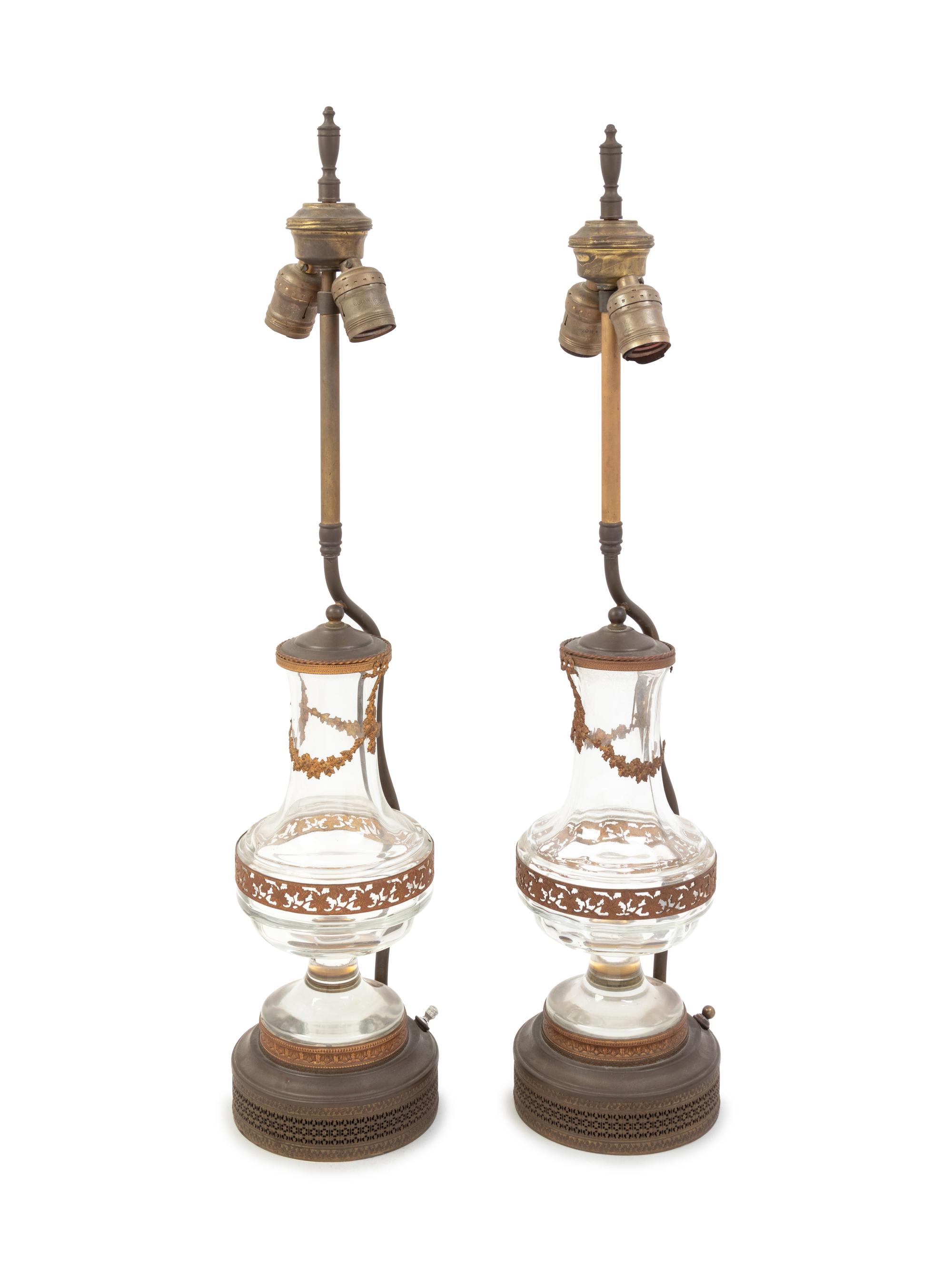 A Pair of Gilt Metal Mounted Glass Jars