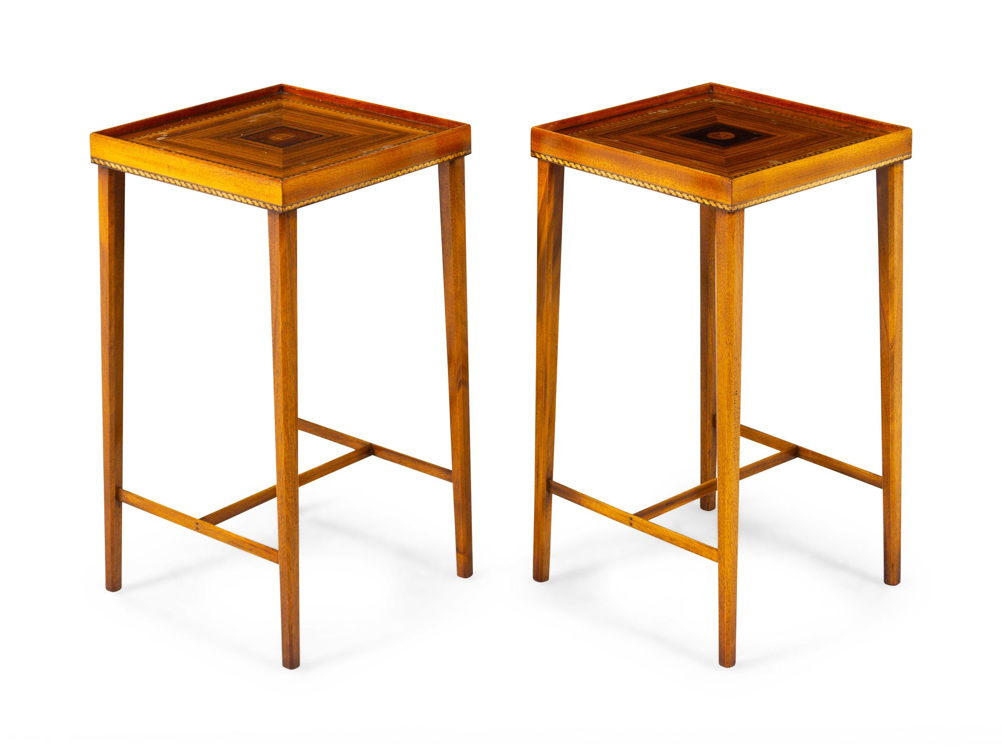 A Pair of Marquetry Jardiniere Stands