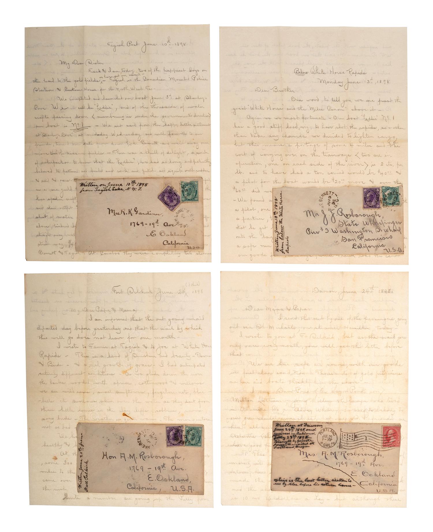 [WESTERN AMERICANA]. The Rosborough family archive, including letters relating to the California Gold Rush, the Modoc War, the Klondike Gold Rush, and early settlement and mining operations in Idaho Territory, Utah Territory, Nevada, and Texas.