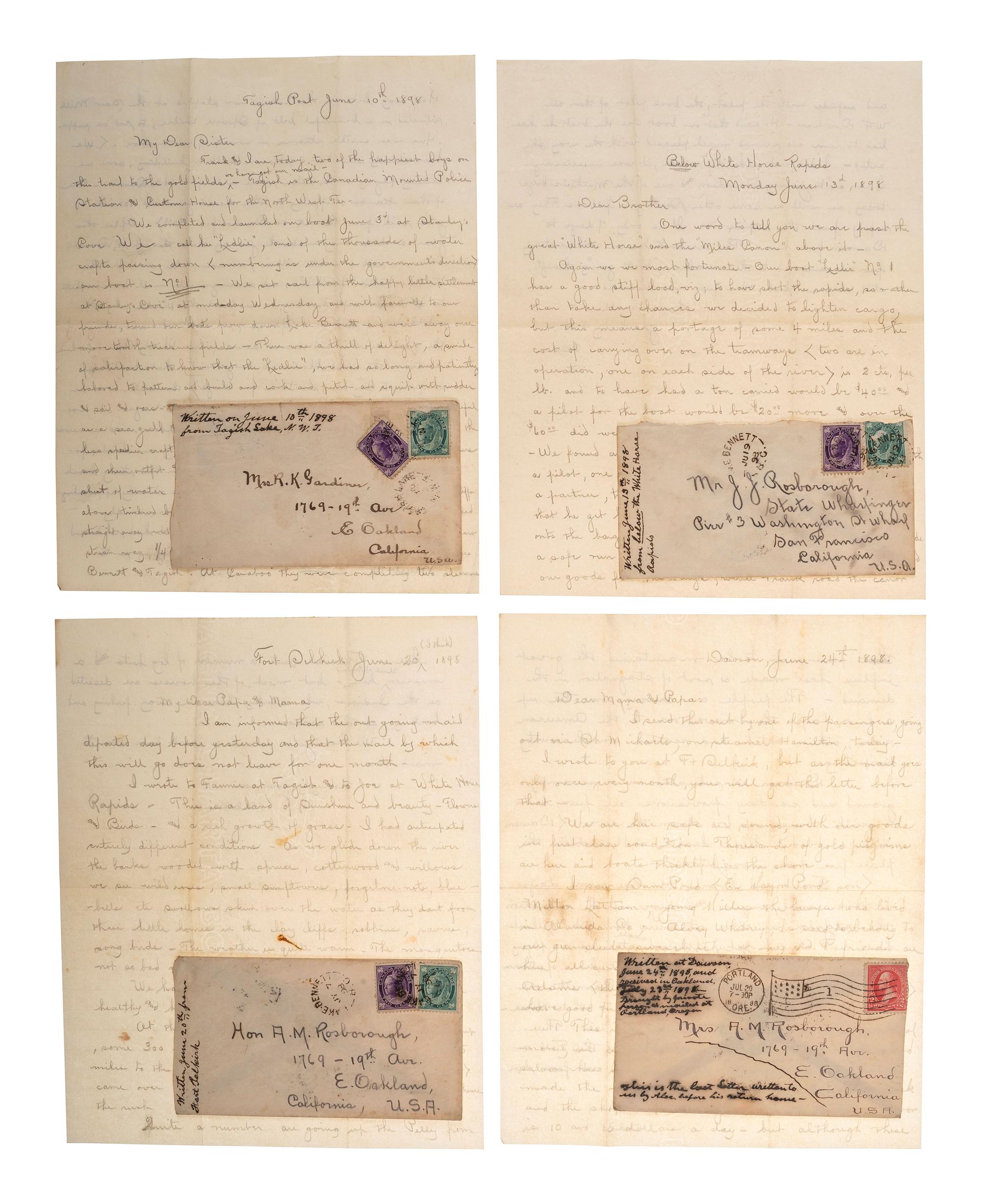 [WESTERN AMERICANA]. The Rosborough family archive, including letters relating to the California Gold Rush, the Modoc War, the Klondike Gold Rush, and early settlement and mining operations in Idaho Territory, Utah Territory, Nevada, and Texas.