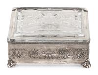 An American Silver Mounted Etched Glass Box