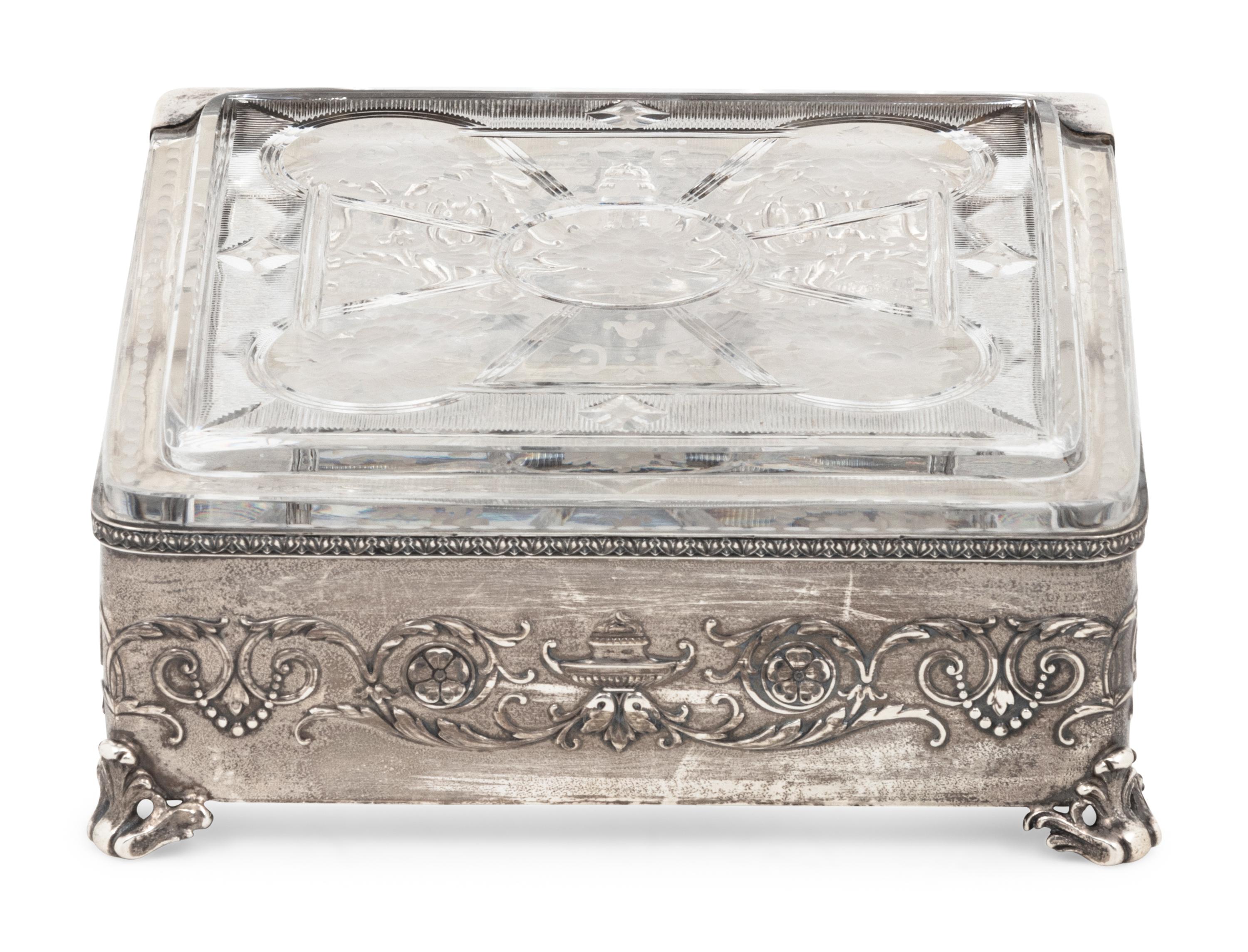 An American Silver Mounted Etched Glass Box