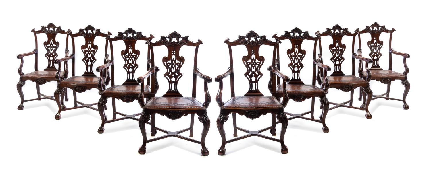 A Set of Eight Portuguese Mahogany Armchairs Height 43 1/2 inches. — LATE 19TH/EARLY 20TH CENTURY