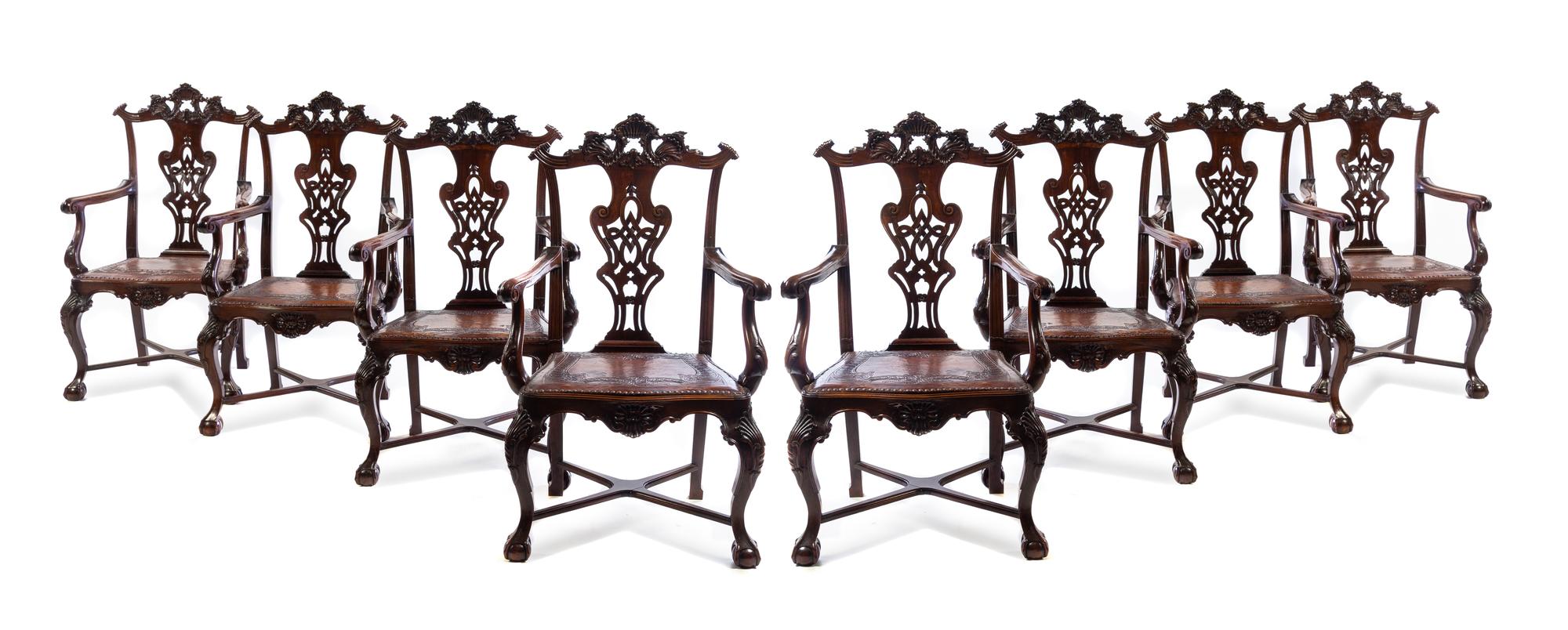 A Set of Eight Portuguese Mahogany Armchairs Height 43 1/2 inches. — LATE 19TH/EARLY 20TH CENTURY
