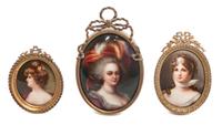 Three Continental Porcelain Plaques Height of tallest overall 6 1/4 inches.