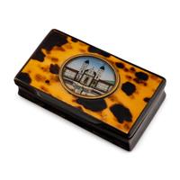 Six Tortoise Shell Veneered Inlaid Snuff Boxes