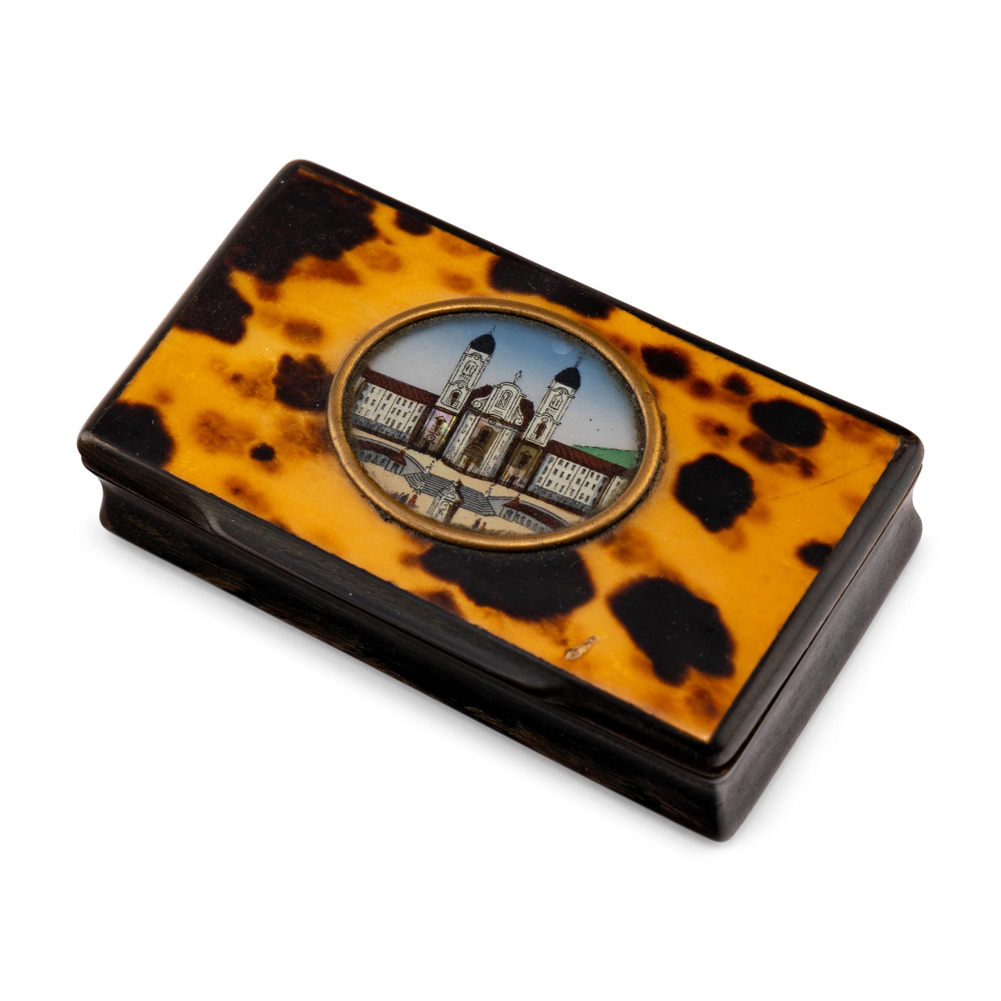 Six Tortoise Shell Veneered Inlaid Snuff Boxes