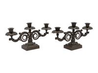 A Pair of Regency Bronze Three-Light Candelabra