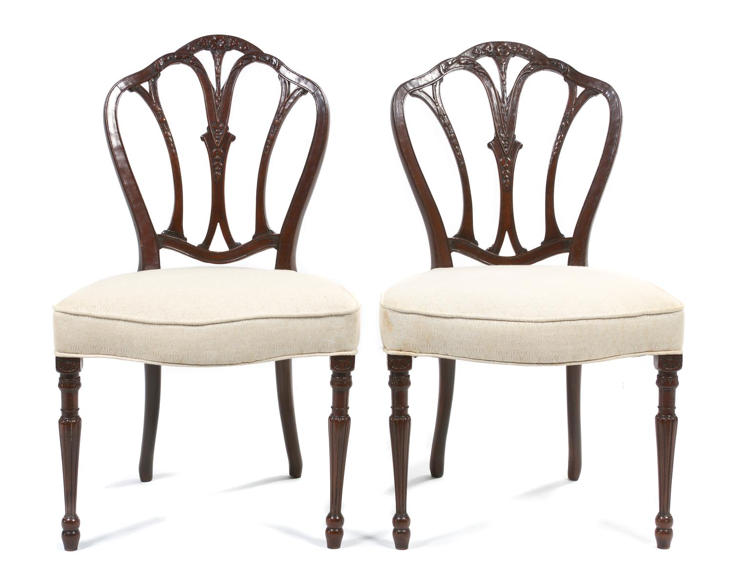 A Pair of Hepplewhite Style Mahogany Side Chairs, Height 36 inches.