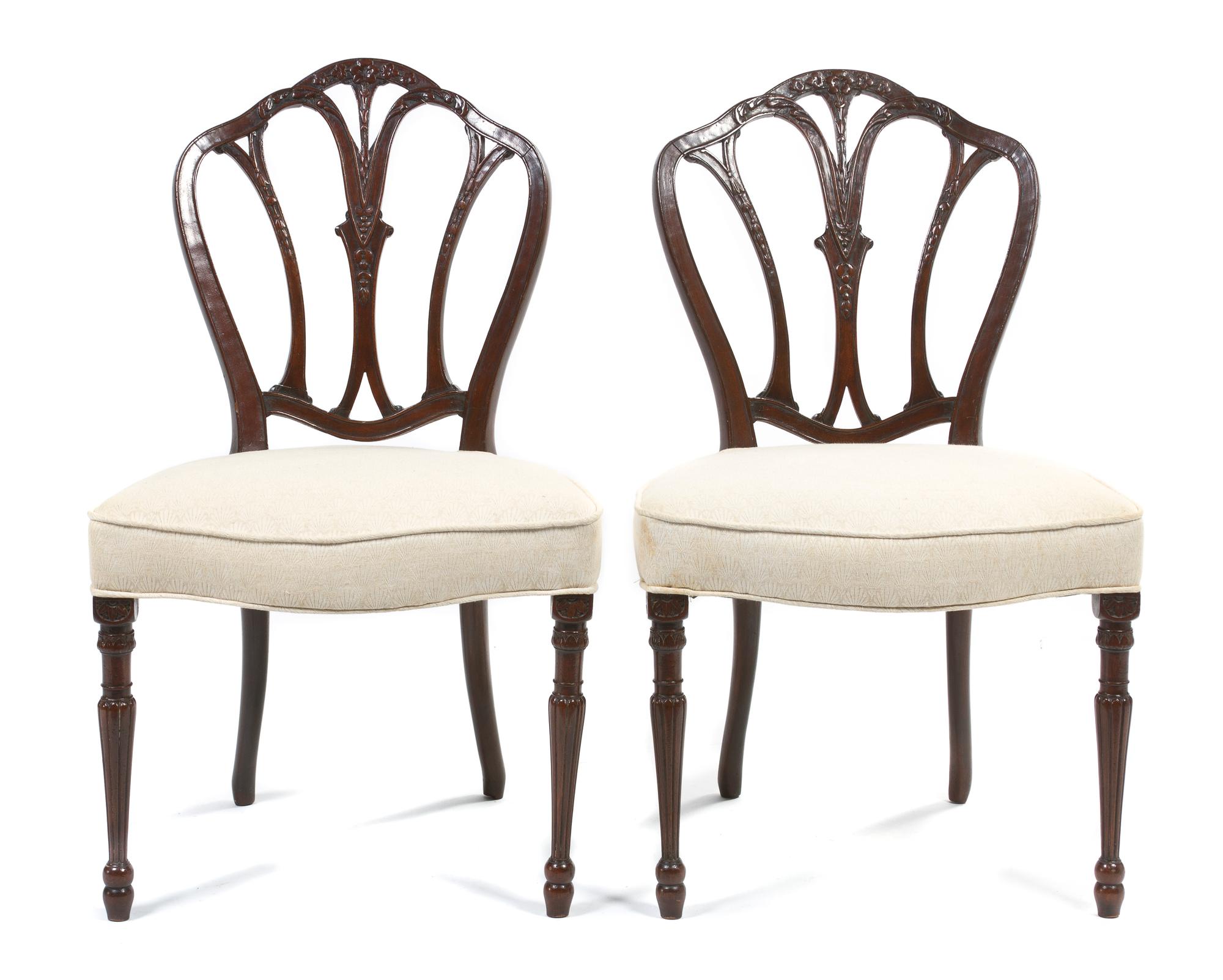 A Pair of Hepplewhite Style Mahogany Side Chairs, Height 36 inches.