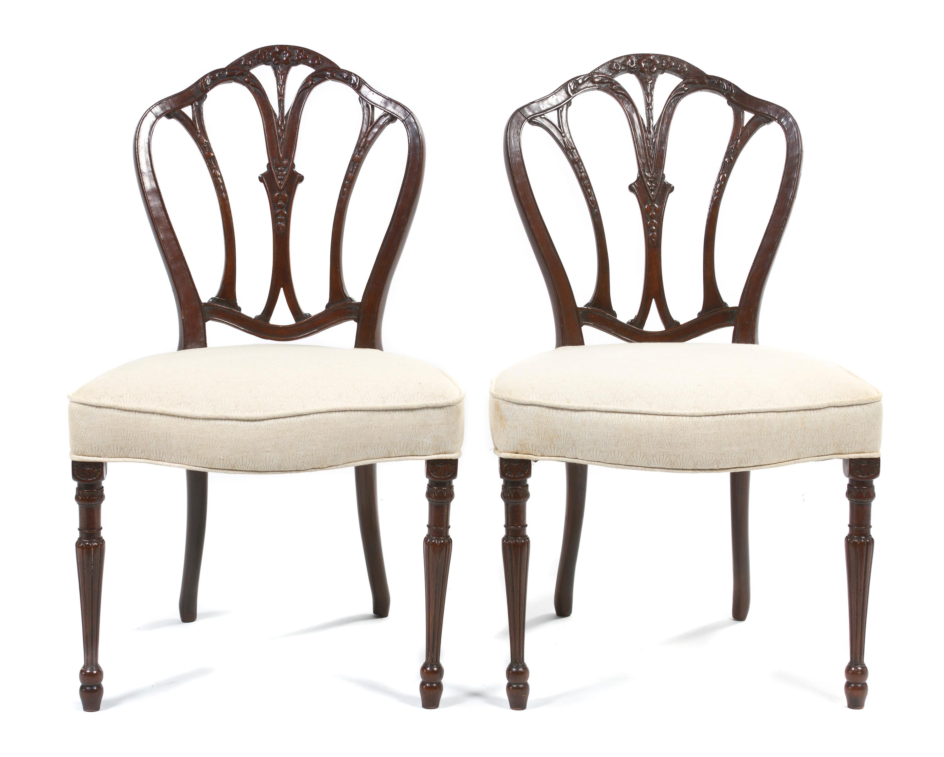 A Pair of Hepplewhite Style Mahogany Side Chairs, Height 36 inches.