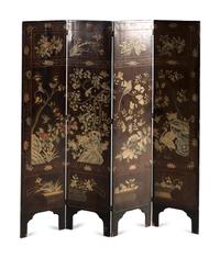 A Chinese Export Lacquer Four-Panel Floor Screen