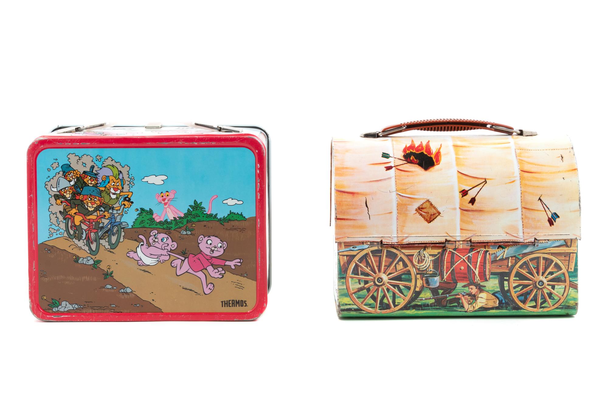 An Aladdin Industries "Chuck Wagon" Lunch Box and a "Pink Panther & Sons" Lunch Box