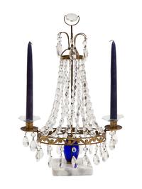 A Swedish Neoclassical Gilt Bronze Mounted Cut Glass Two-Light Candelabrum