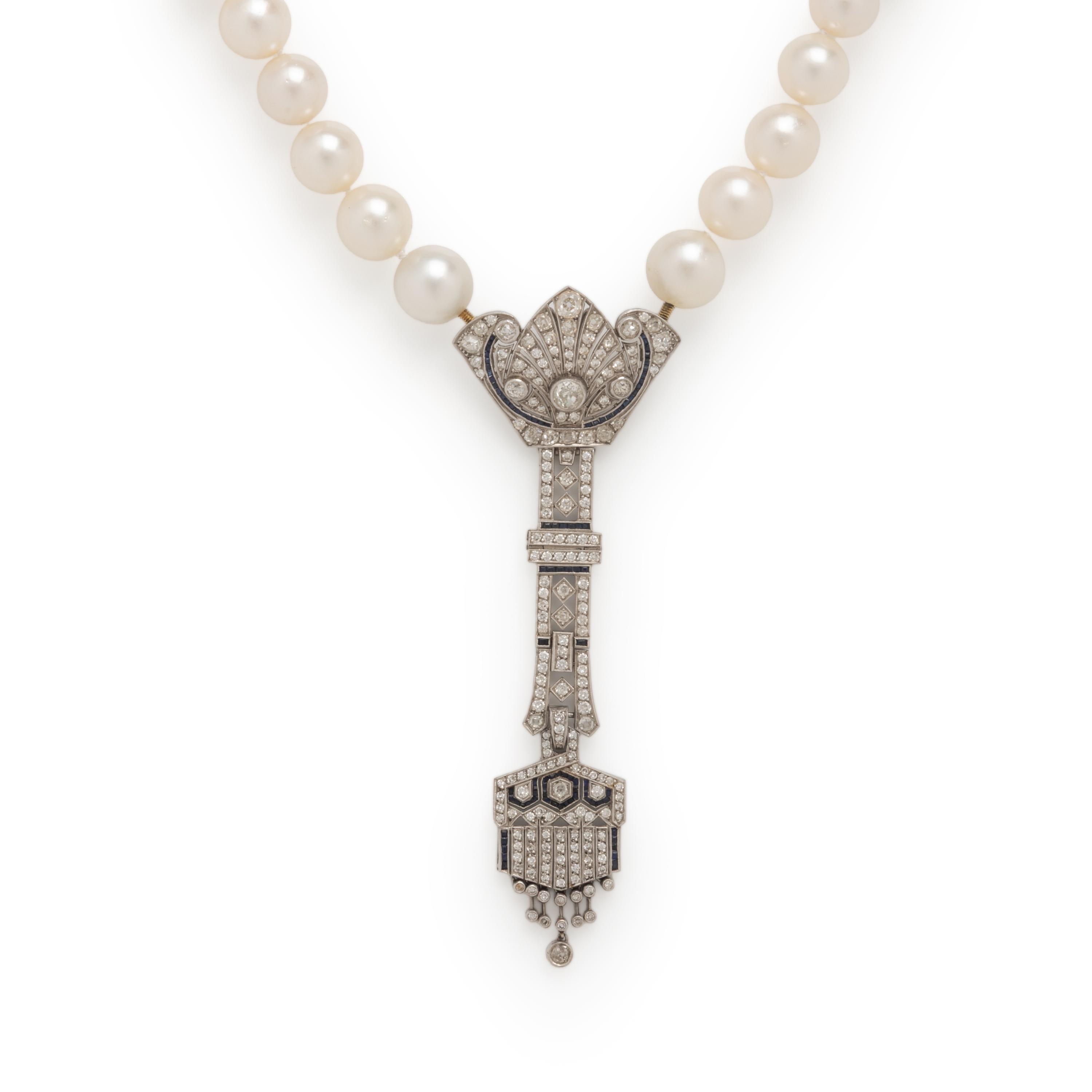 Cultured Pearl, Diamond, and Platinum Necklace