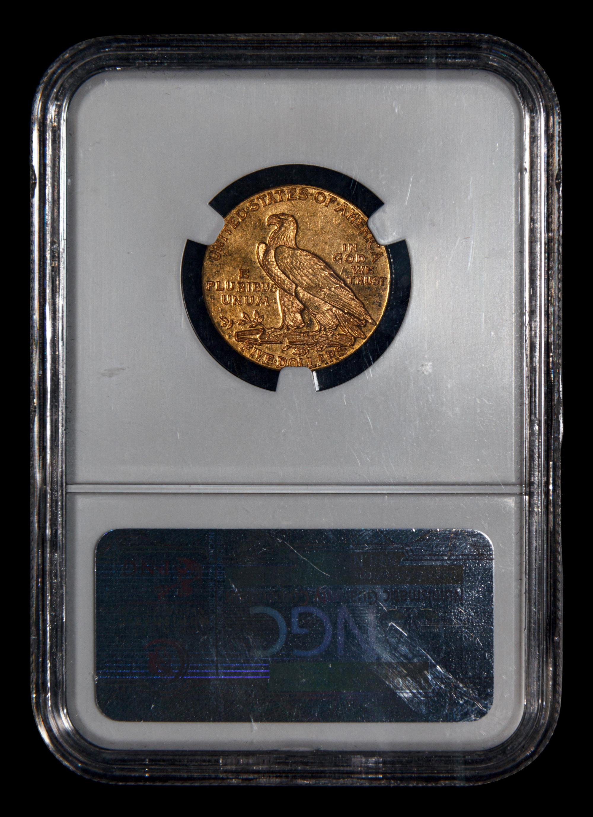 A 1909-D Indian Head $5 Gold Coin (NGC MS61)