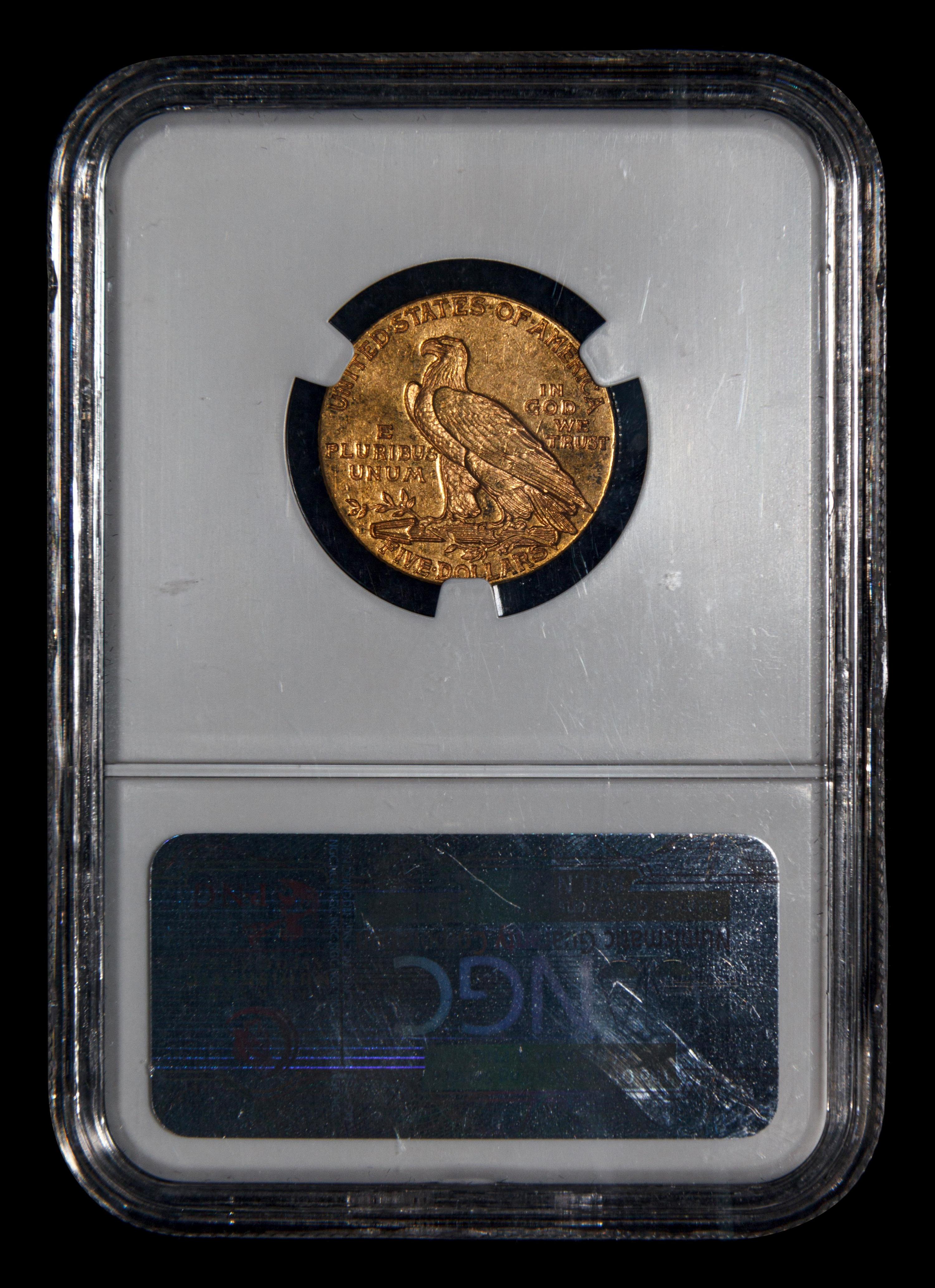 A 1909-D Indian Head $5 Gold Coin (NGC MS61)