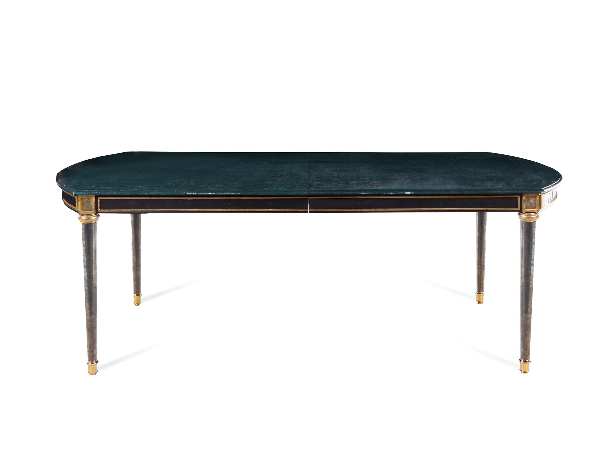 A Russian Empire Style Gilt Bronze Mounted and Green-Painted Dining Table