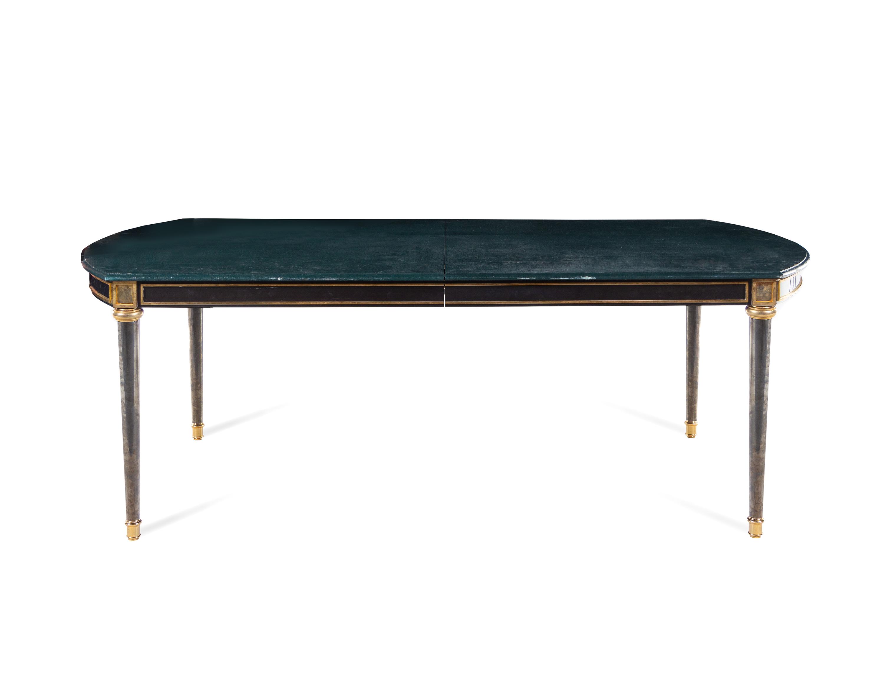 A Russian Empire Style Gilt Bronze Mounted and Green-Painted Dining Table