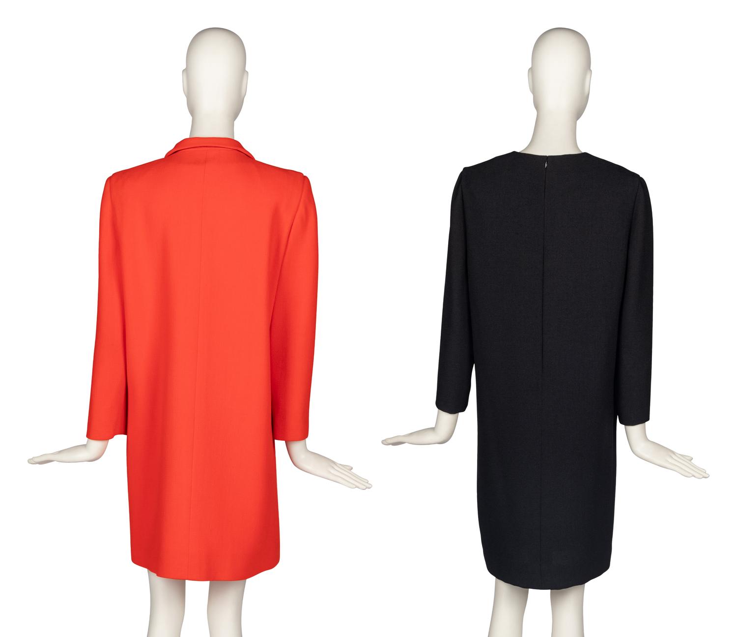 Pierre Cardin Haute Couture Orange Coat and Black Dress