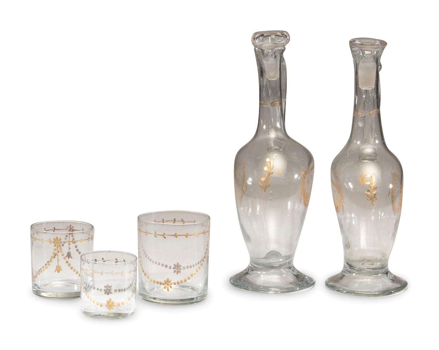 A Continental Gilt-Decorated Blown Glass Beverage Set