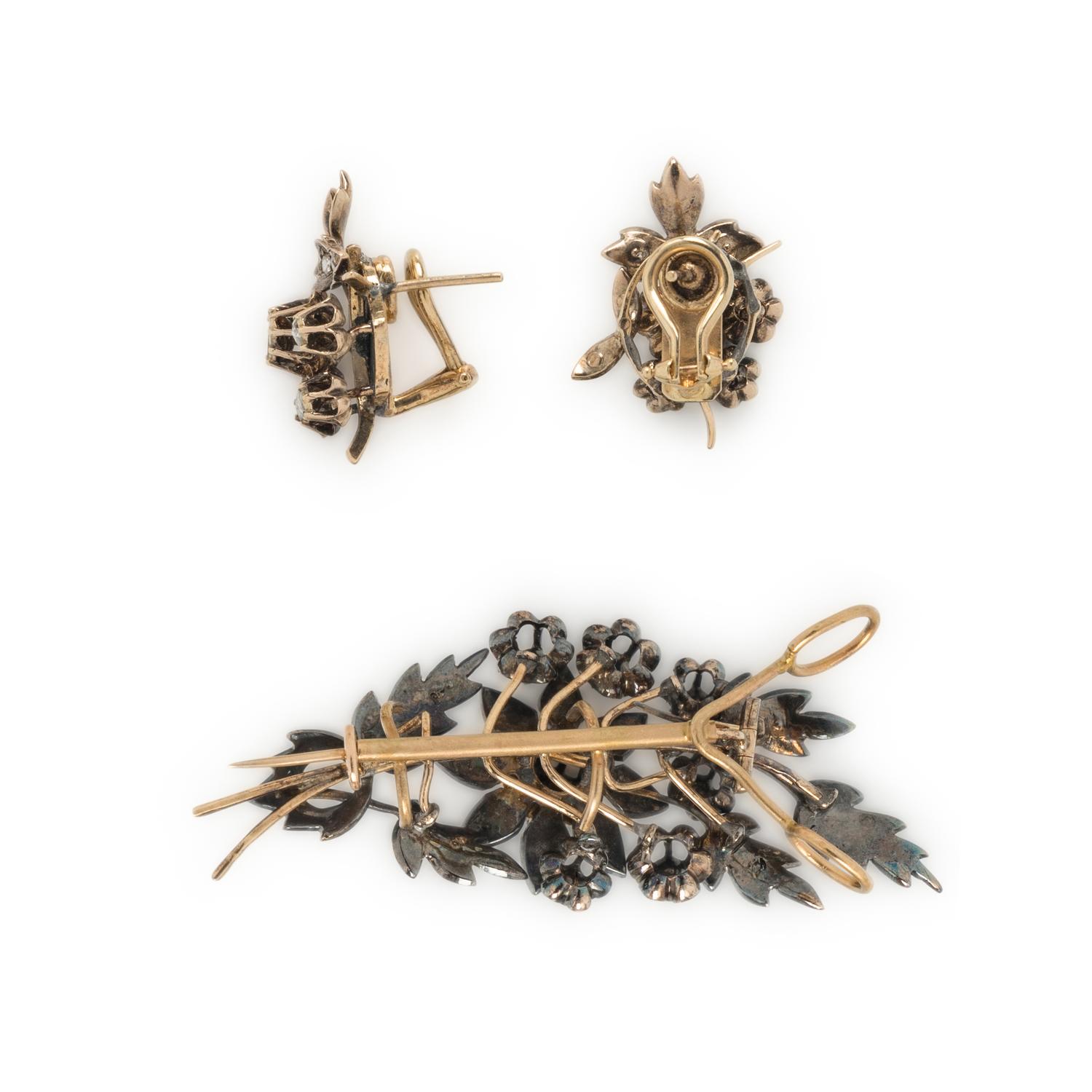 SILVER-TOPPED GOLD AND DIAMOND JEWELRY SET