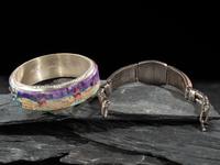 Pair of Sterling Silver and Mosaic Inlay Bangle and Link Bracelets