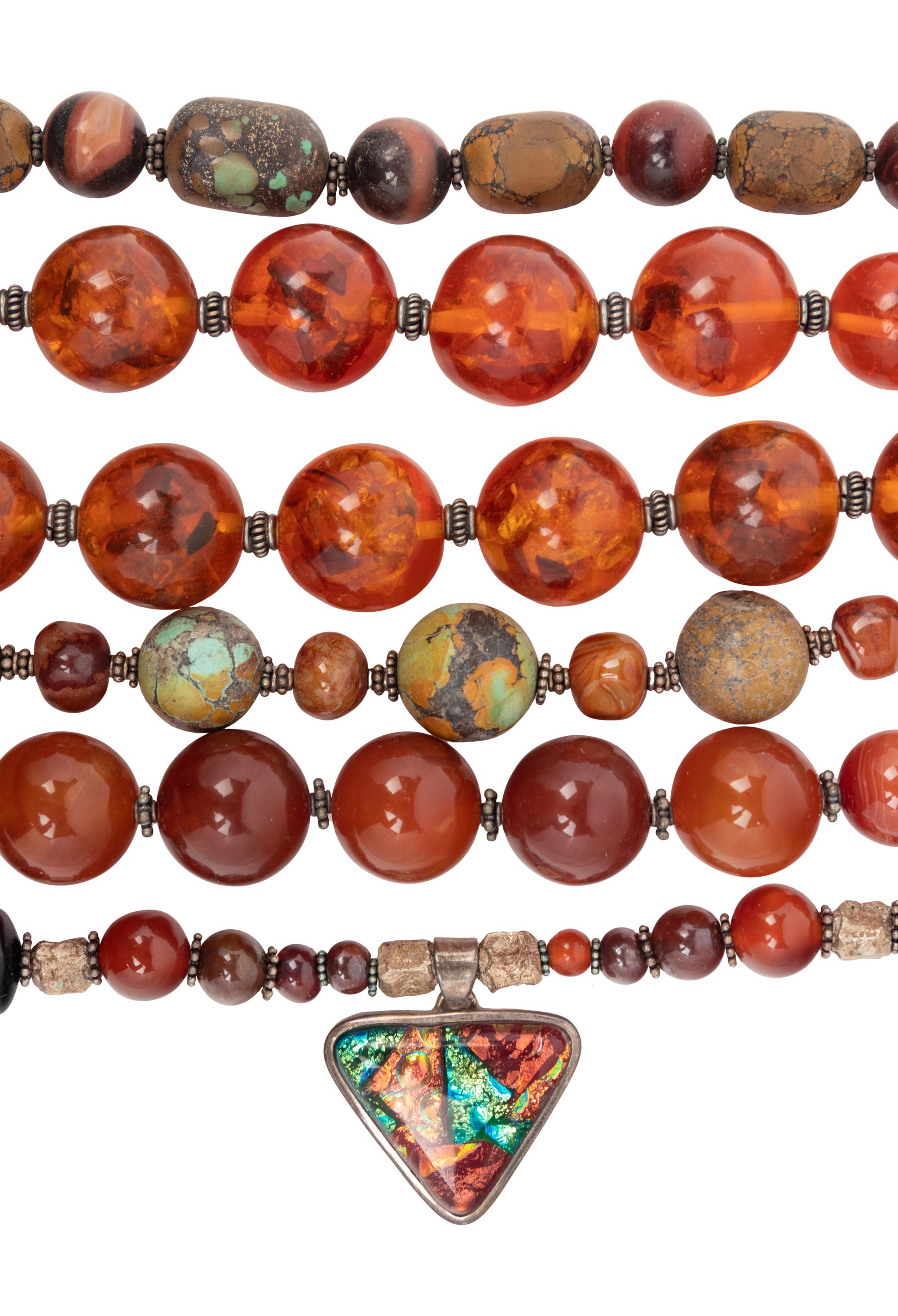 A Group of Six Beaded Necklaces and Seven Pendants