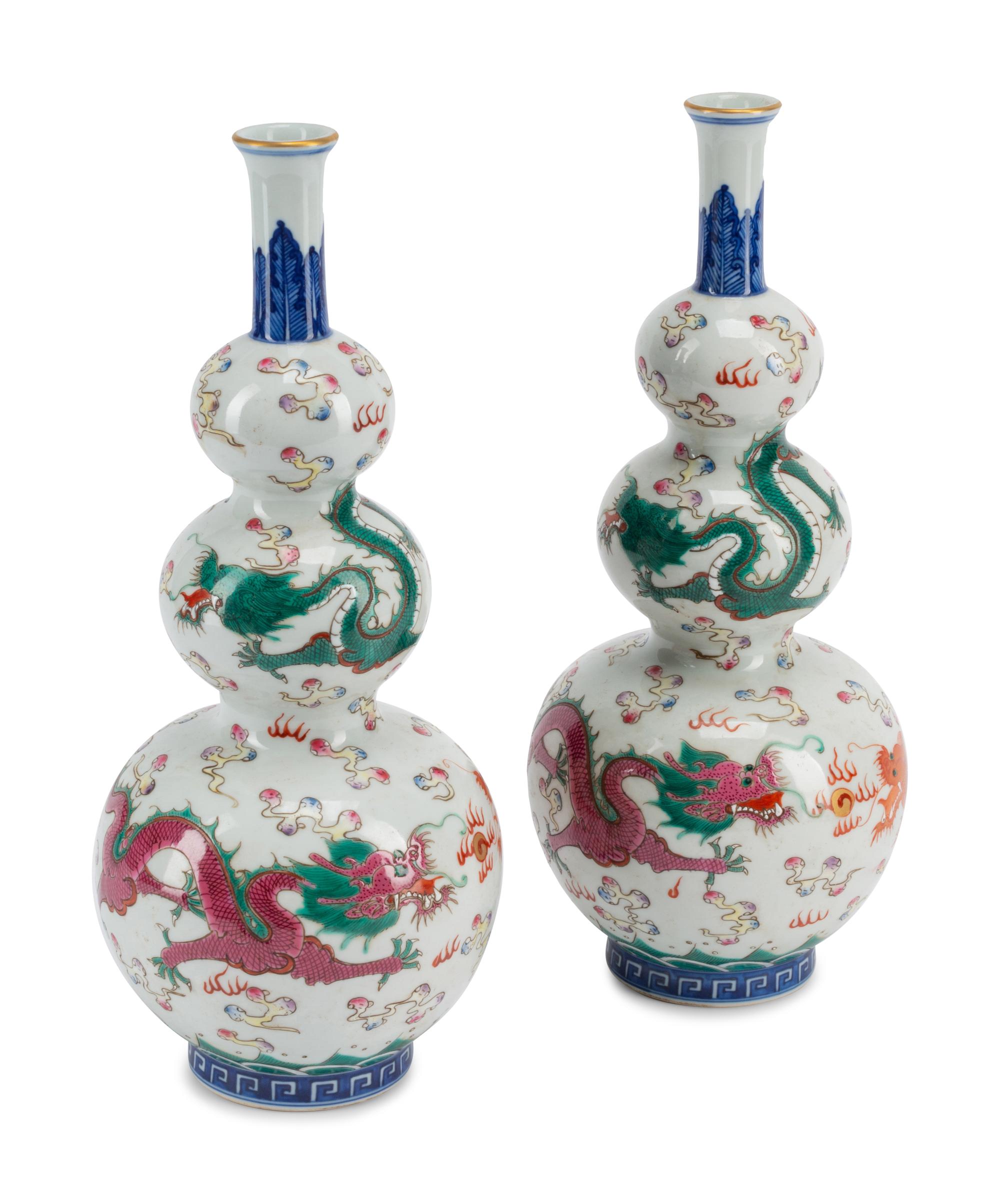 A Pair of Chinese Export Enameled Porcelain Vases