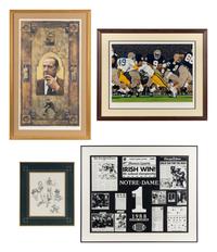 A Group of Notre Dame Artworks Including a Signed Heisman Trophy Lithograph