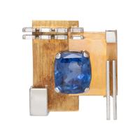 GILLIAN PACKARD, MODERNIST, BICOLOR GOLD, UNHEATED CEYLON SAPPHIRE AND DIAMOND BROOCH