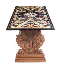 An Indian Pietra Dura Tabletop on an Associated Pair of Renaissance Revival Trestles