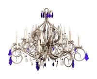 A Set of Three Large Metal and Glass Sixteen-Light Chandeliers