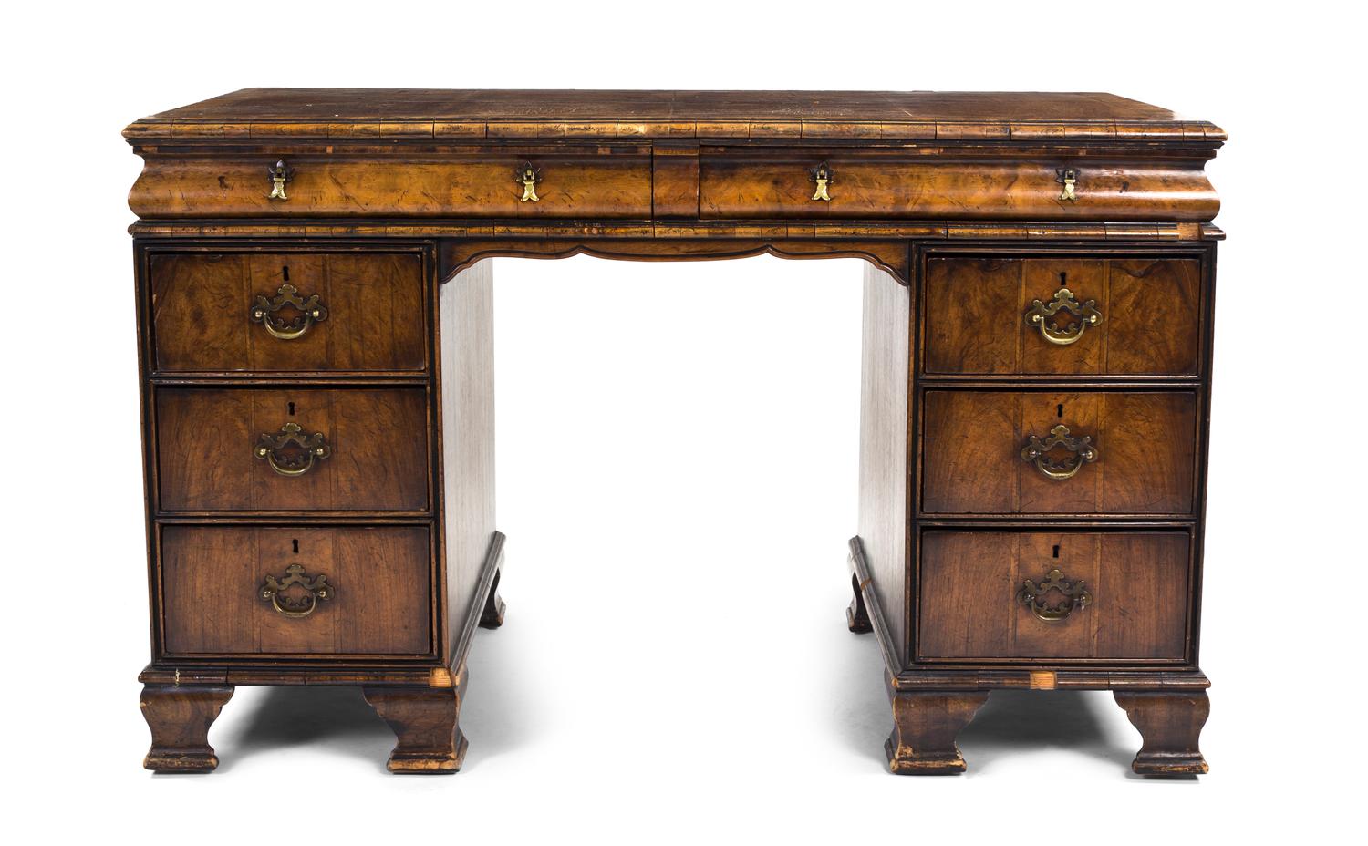 A George II Style Walnut Desk, Height 29 1/2 x width 48 x depth 23 3/4 inches.