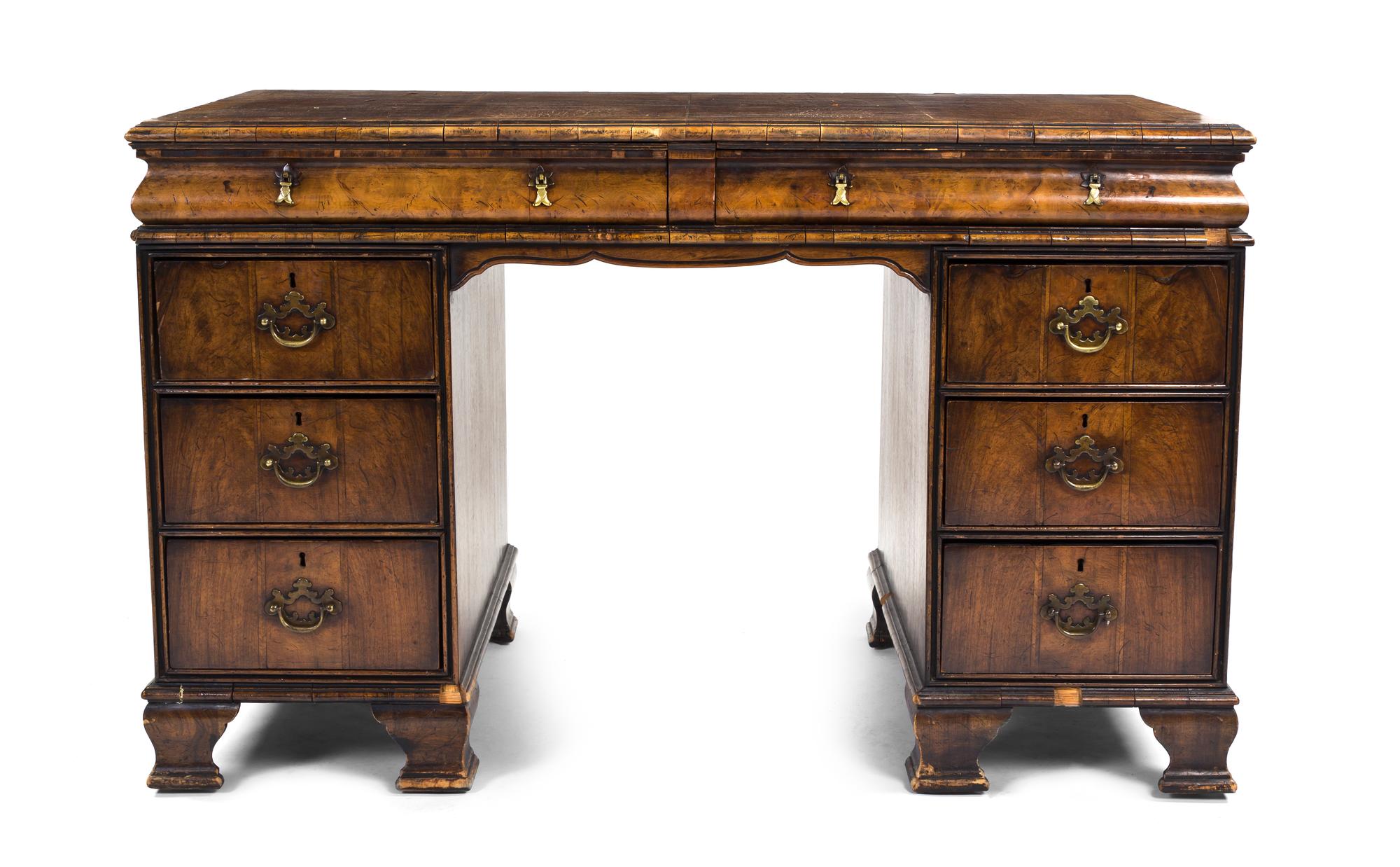 A George II Style Walnut Desk, Height 29 1/2 x width 48 x depth 23 3/4 inches.
