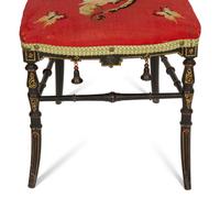 A Set of Four Black and Polychrome Chinoiserie-Decorated Chairs