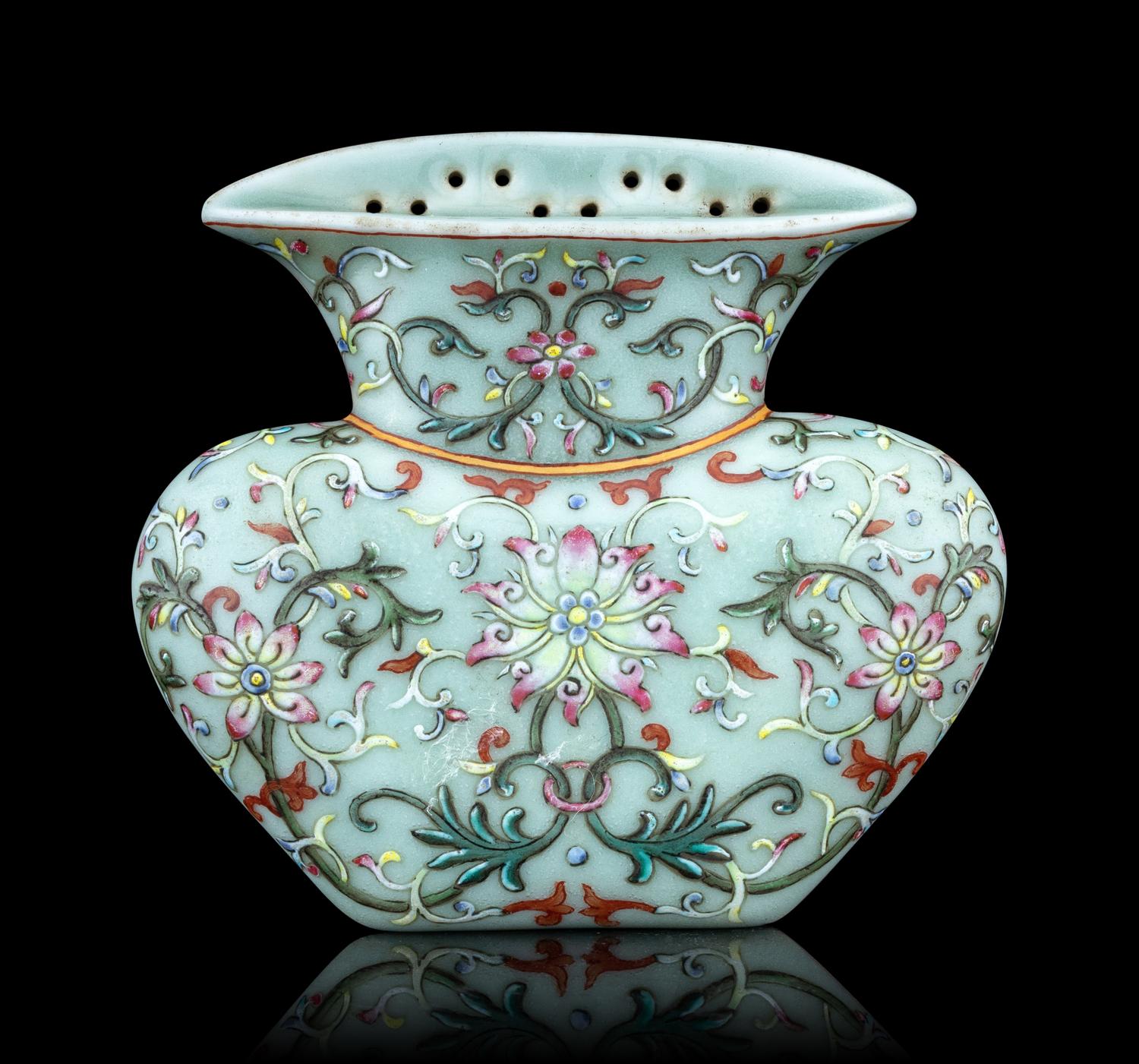 A Celadon Ground Famille Rose Porcelain Wall Vase