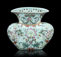 A Celadon Ground Famille Rose Porcelain Wall Vase