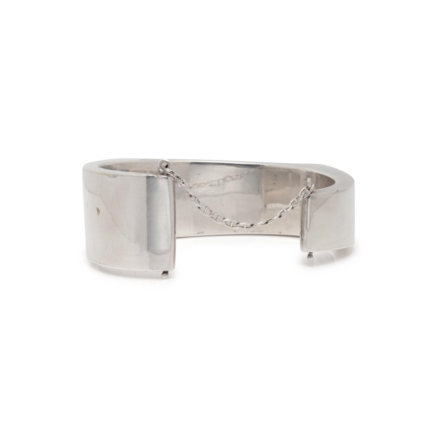 CARTIER, STERLING SILVER, YELLOW GOLD AND ENAMEL CUFF BRACELET