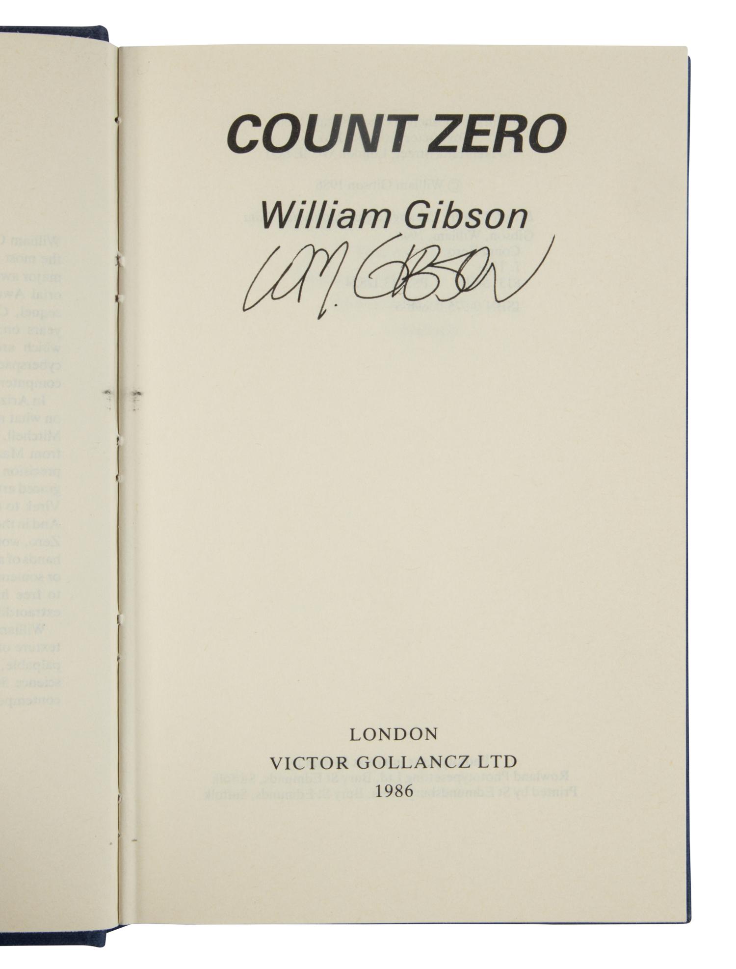 GIBSON, William (b.1948). A pair of FIRST EDITIONS, BOTH SIGNED, comprising: