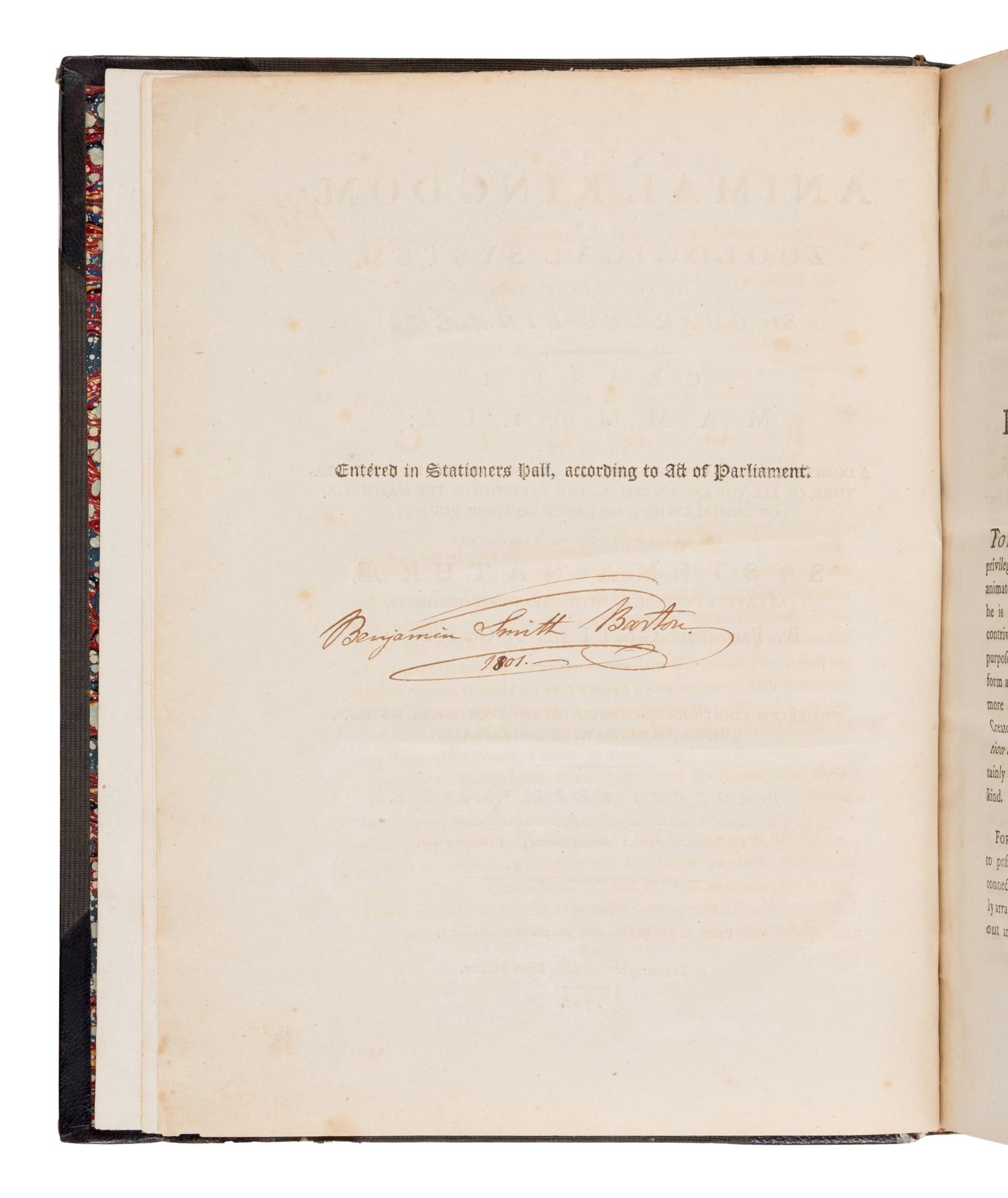 [Natural History]. [Barton, Benjamin Smith (1766-1815), his copy]. -- Linnaeus, Charles (1707-1778). The Animal Kingdom, or Zoological System . J.F. Gemlin and Robert Kerr, editors. London: J. Murray, 1792.