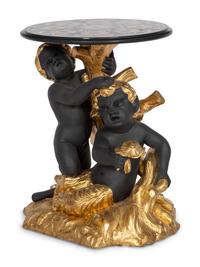 An Italian Painted and Parcel Gilt Walnut Table with a Pietra Dura Top